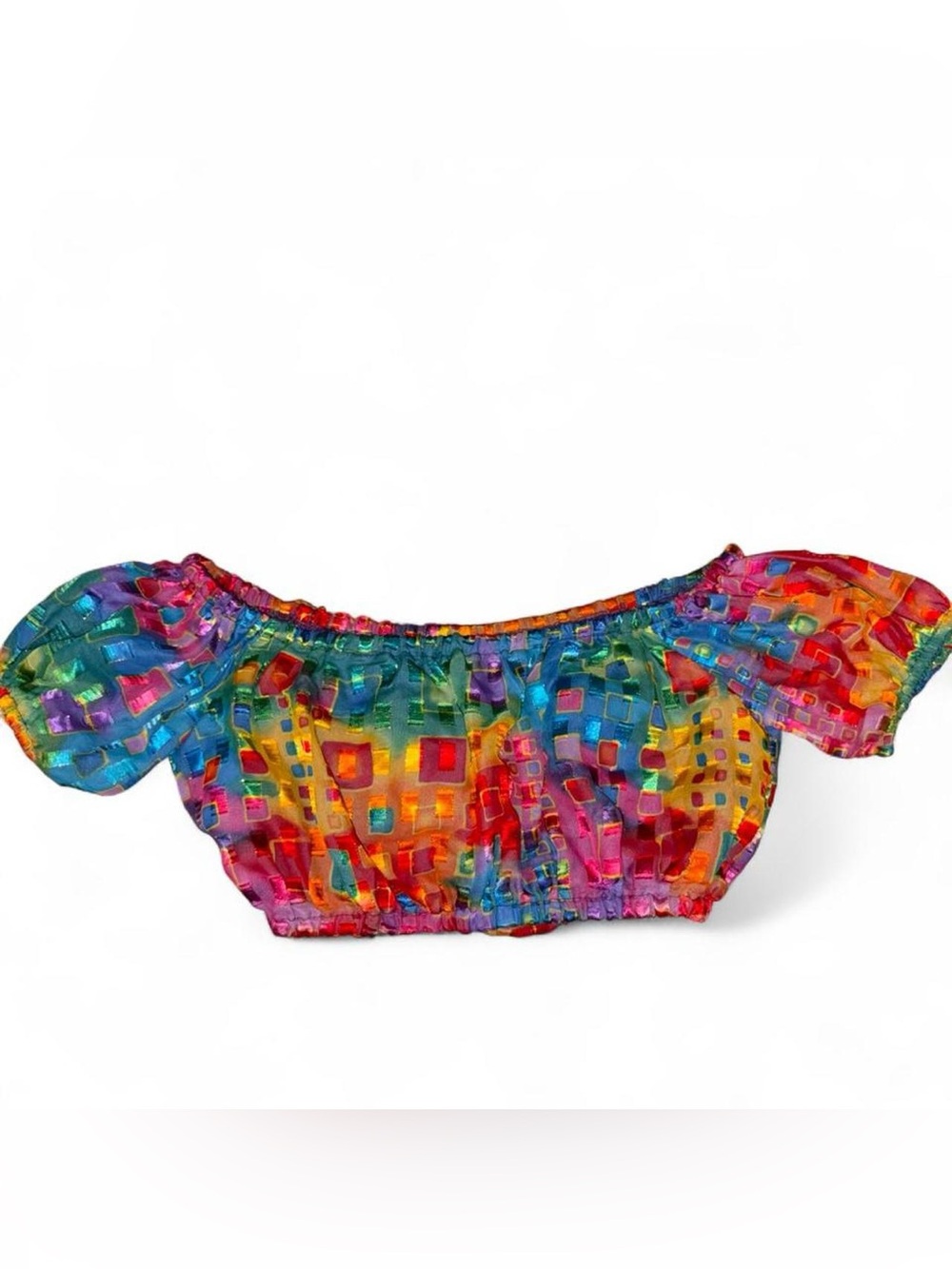 Festival Colorful Mosaic Off-Shoulder Crop Top